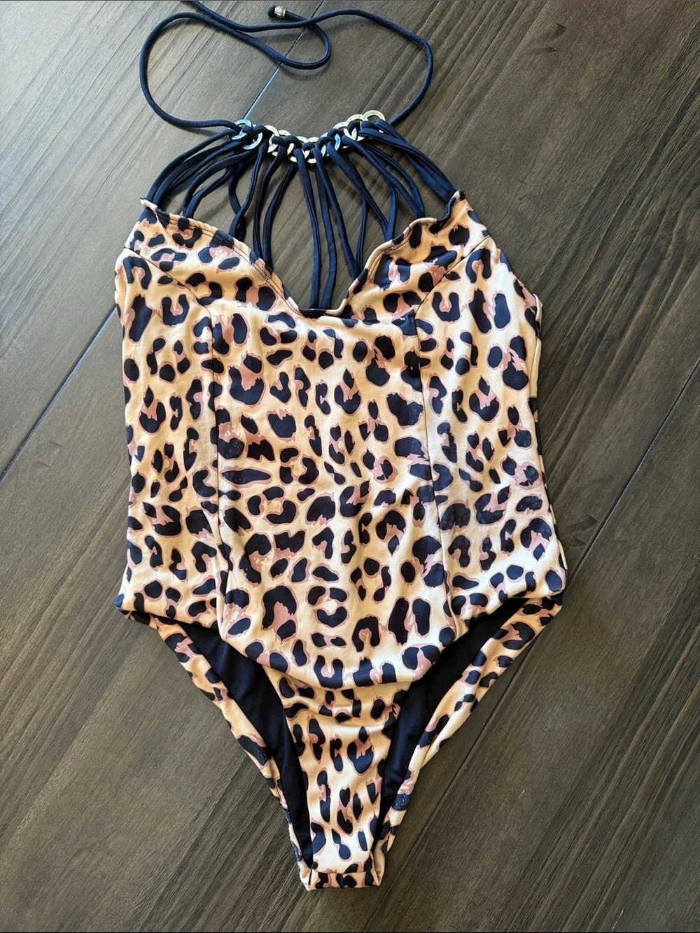 Yandy Leopard Print One-Piece Swimsuit in Tan and Black